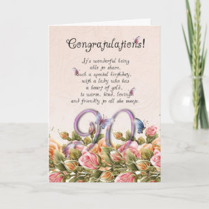 90th birthday card with butterflies and roses - co