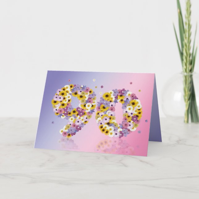 90th birthday card with flowery letters (Front)