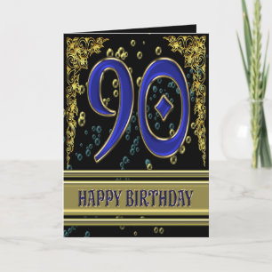 90th birthday card with gold and bubbles