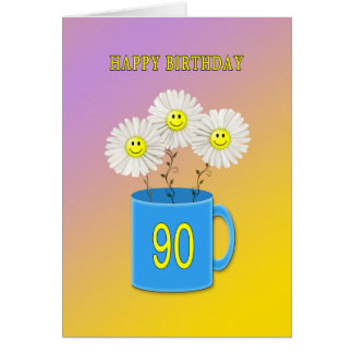 A Hy 90th Birthday Flowers Cards Zazzle 90th Birthday Card With Hy Smiling Flowers