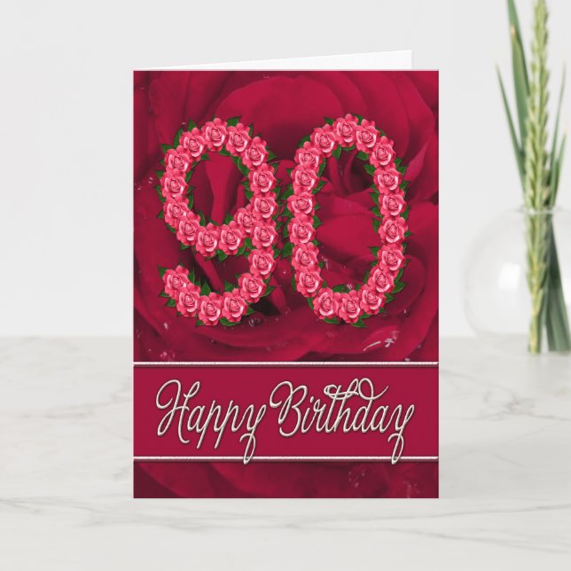 90th birthday card with roses and leaves (Front)