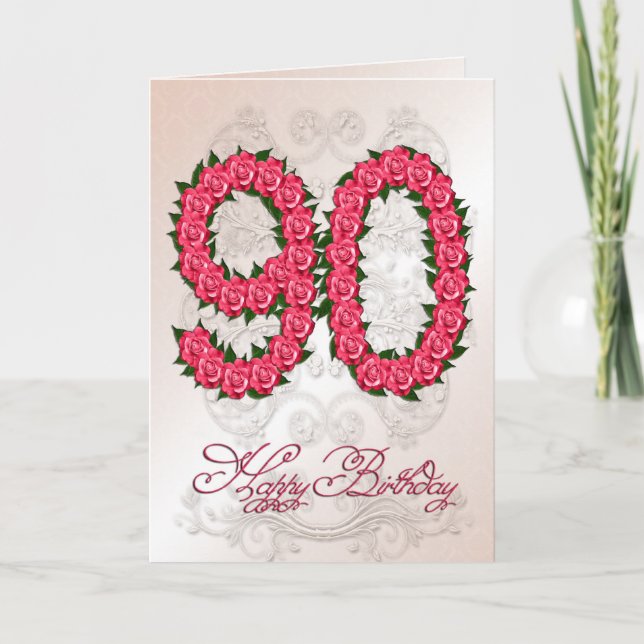 90th birthday card with roses and leaves (Front)