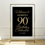 90th Birthday Celebration Black Gold Welcome Sign<br><div class="desc">90th birthday celebration welcome sign in black and gold.</div>