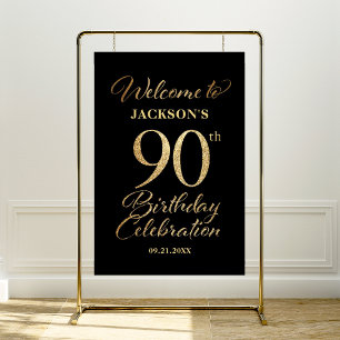 90th Birthday Celebration Black Gold Welcome Sign