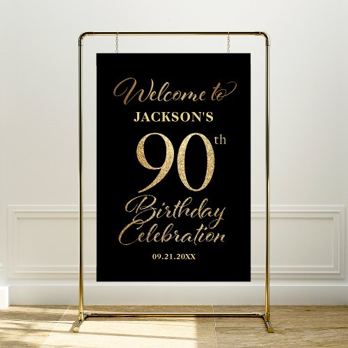 90th Birthday Celebration Black Gold Welcome Sign