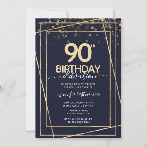 90th Birthday Celebration blue and gold Invitation