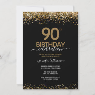 90th Birthday Celebration Gold Glitter Invitation