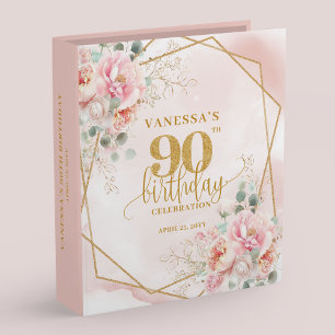 90th Birthday Celebration Memory Album Pink Gold 3 Ring Binder