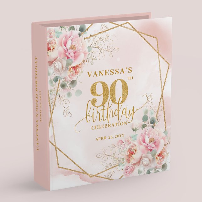 90th Birthday Celebration Memory Album Pink Gold  3 Ring Binder (90th Birthday Celebration Memory Album Pink Gold Art

)
