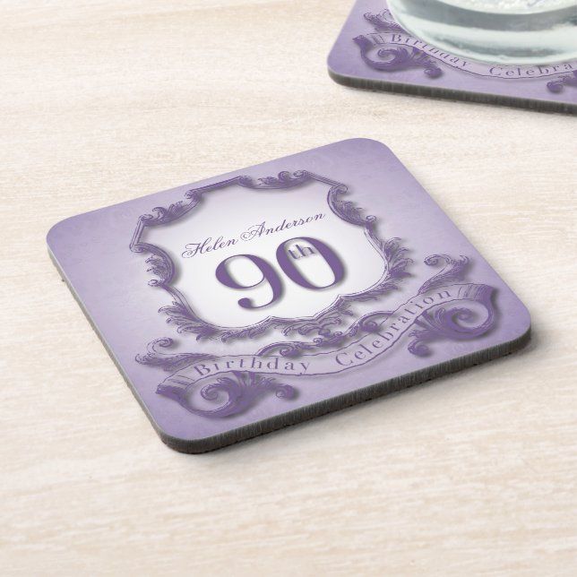 90th Birthday Celebration Personalized Drink Coaster (Left Side)