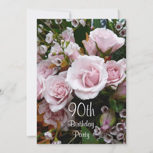 90th Birthday Celebration_Pink Roses Invitation