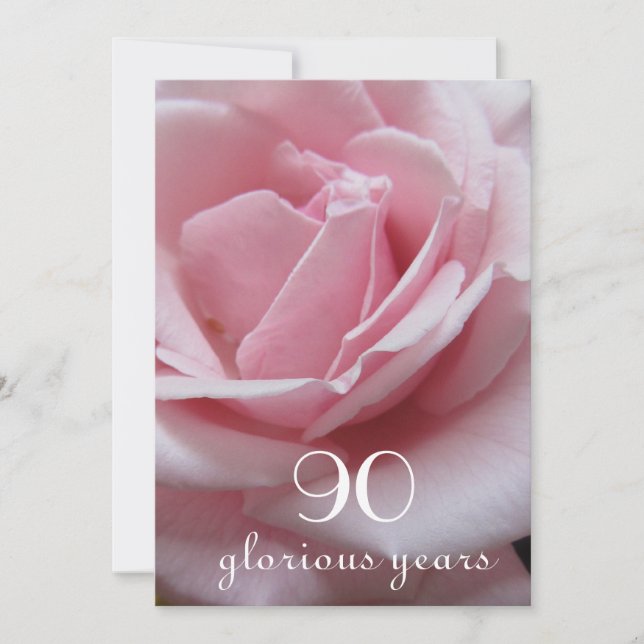 90th Birthday Celebration!-Pretty Pink Rose Invitation (Front)
