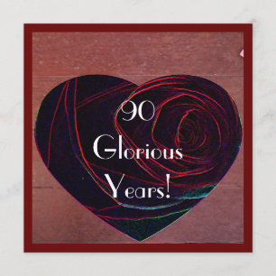 90th Birthday Celebration-Red Rose Heart Invitation