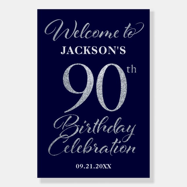 90th Birthday Celebration Silver Welcome Sign (Front)
