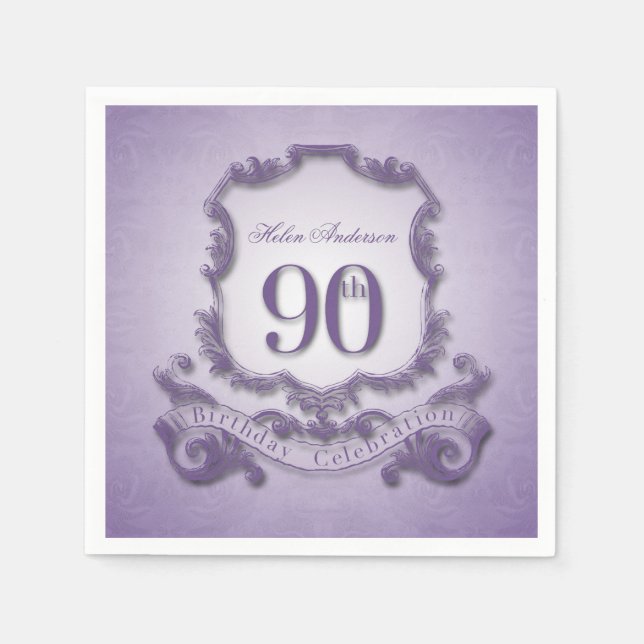 90th Birthday Celebration Vintage Frame Paper Napkins (Front)