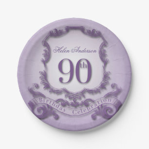 90th Birthday Celebration Vintage Frame Paper Plates
