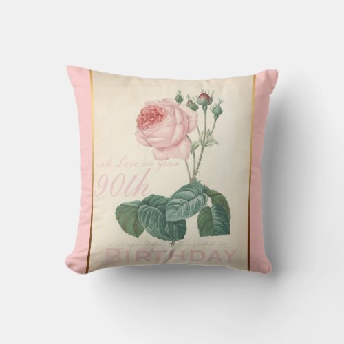 90th Birthday Celebration Vintage Rose Pillow