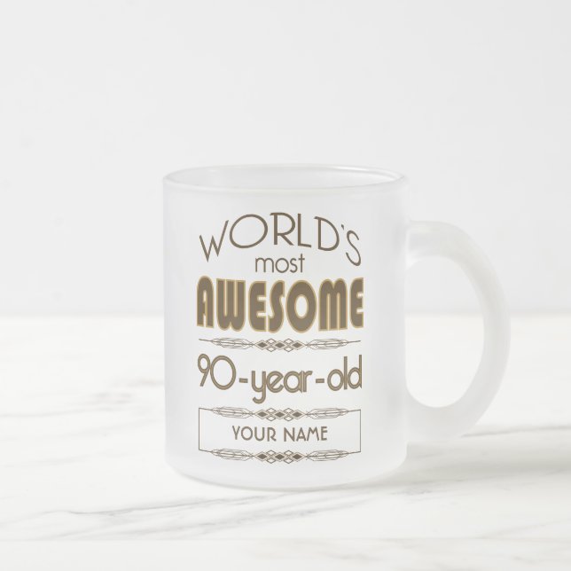90th Birthday Celebration World Best Fabulous Frosted Glass Coffee Mug (Right)