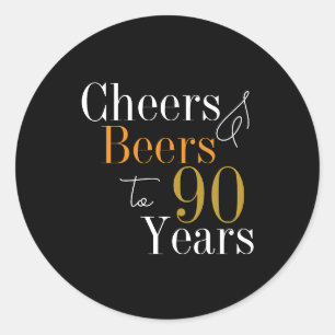 90th Birthday Cheers and Beers Black Gold Party Classic Round Sticker