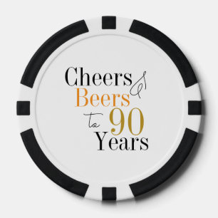 90th Birthday Cheers and Beers Minimal Party Poker Chips