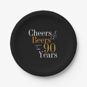 90th Birthday Cheers and Beers Party Paper Plates