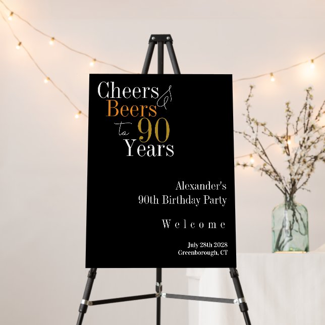 90th Birthday Cheers and Beers Party Welcome Sign (In Situ (Stand))
