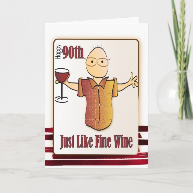 90th Birthday Classy Male Cartoon Wine Toast  Card (Front)