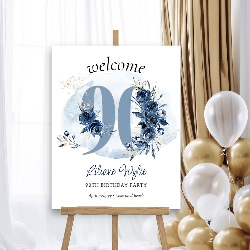 90th Birthday Coastal Blue Floral Number Welcome Foam Board
