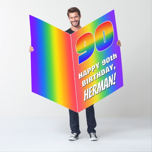 90th Birthday: Colorful, Fun Rainbow Pattern # 90 Card (In Situ)