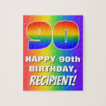 [ Thumbnail: 90th Birthday: Colorful, Fun Rainbow Pattern # 90 Jigsaw Puzzle ]