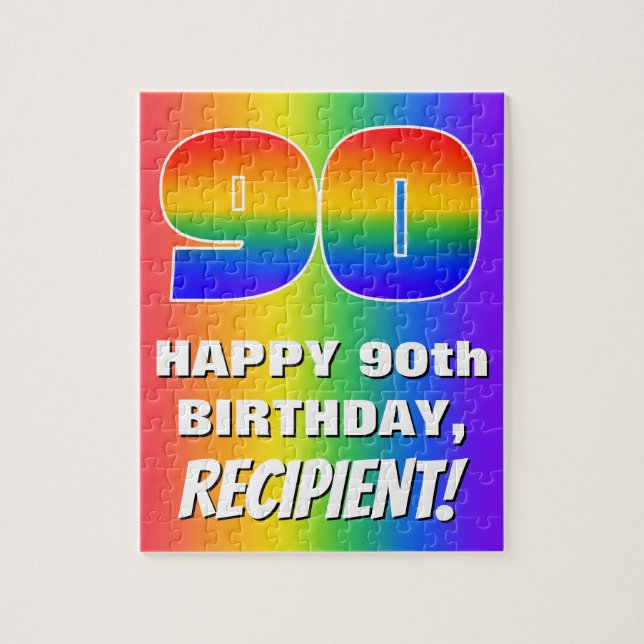 90th Birthday: Colorful, Fun Rainbow Pattern # 90 Jigsaw Puzzle (Vertical)