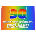 [ Thumbnail: 90th Birthday: Colorful, Fun Rainbow Pattern # 90 Gift Bag ]