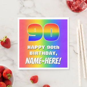 90th Birthday: Colorful, Fun Rainbow Pattern # 90 Napkins