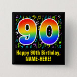 [ Thumbnail: 90th Birthday: Colorful Music Symbols, Rainbow 90 Button ]