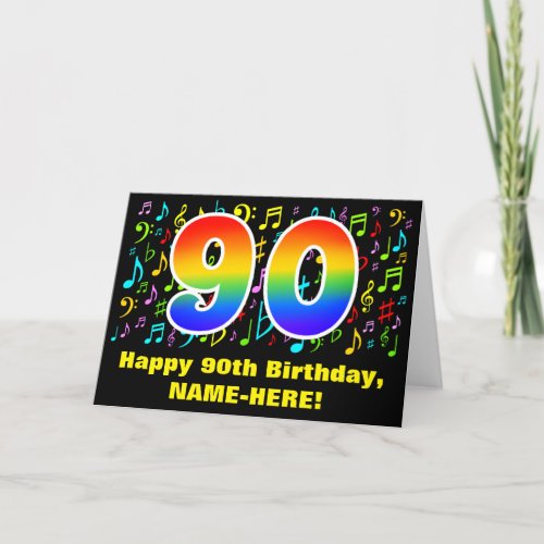 90th Birthday Colorful Music Symbols  Rainbow 90 Card