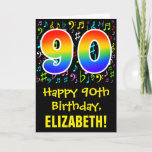 [ Thumbnail: 90th Birthday: Colorful Music Symbols + Rainbow 90 Card ]