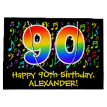 [ Thumbnail: 90th Birthday - Colorful Music Symbols, Rainbow 90 Gift Bag ]