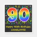 [ Thumbnail: 90th Birthday - Colorful Music Symbols, Rainbow 90 Napkins ]