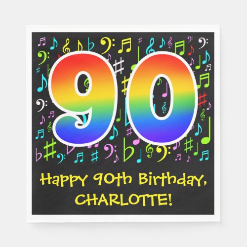 90th Birthday _ Colorful Music Symbols Rainbow 90 Napkins