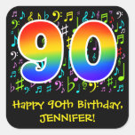 [ Thumbnail: 90th Birthday: Colorful Music Symbols, Rainbow 90 Sticker ]