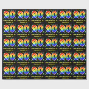 90th Birthday: Colorful Music Symbols, Rainbow 90 Wrapping Paper
