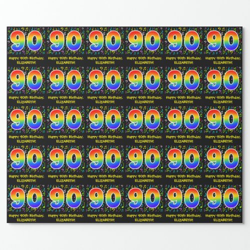 90th Birthday Colorful Music Symbols Rainbow 90 Wrapping Paper