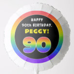 [ Thumbnail: 90th Birthday: Colorful Rainbow # 90, Custom Name Balloon ]