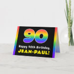 [ Thumbnail: 90th Birthday: Colorful Rainbow # 90, Custom Name Card ]