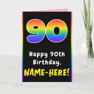 90th Birthday: Colorful Rainbow # 90, Custom Name Card