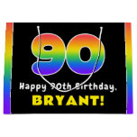 [ Thumbnail: 90th Birthday: Colorful Rainbow # 90, Custom Name Gift Bag ]