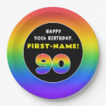 [ Thumbnail: 90th Birthday: Colorful Rainbow # 90, Custom Name Paper Plates ]