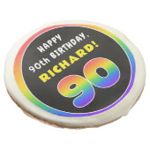 90th Birthday: Colorful Rainbow # 90, Custom Name Sugar Cookie (Angled)