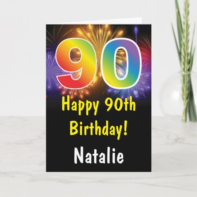 90th Birthday Colorful Rainbow Fireworks Card (Front)