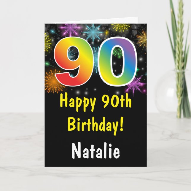 90th Birthday Colorful Rainbow Fireworks Card (Front)